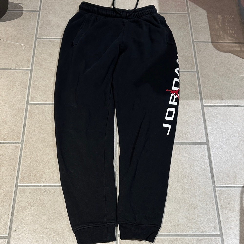 Jordan Mens Black Sweatpants with White & Red Logo sz Xs